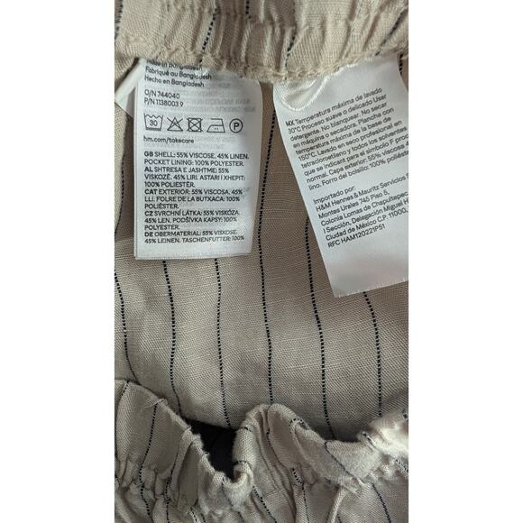 H&M Womens Linen Blend Wide Leg Pull On Pants S Beige Pinstripe Resort Coastal - Picture 8 of 8